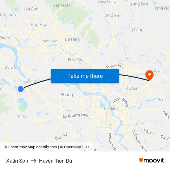 Xuân Sơn to Huyện Tiên Du map