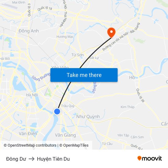 Đông Dư to Huyện Tiên Du map