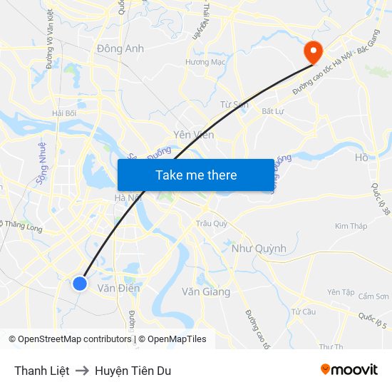 Thanh Liệt to Huyện Tiên Du map