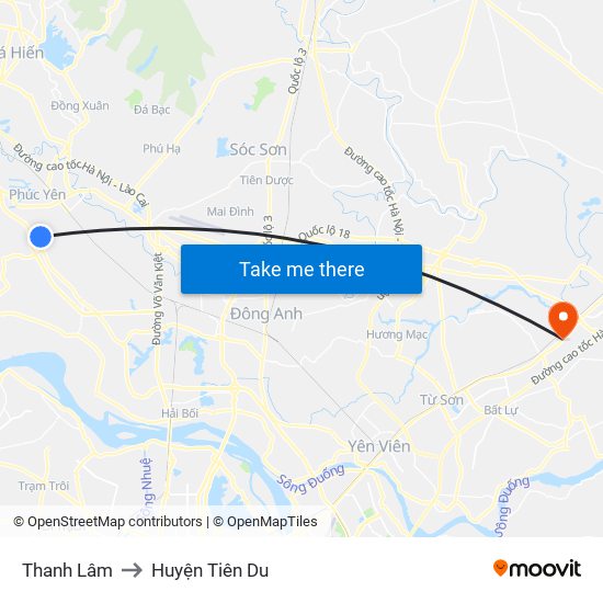 Thanh Lâm to Huyện Tiên Du map