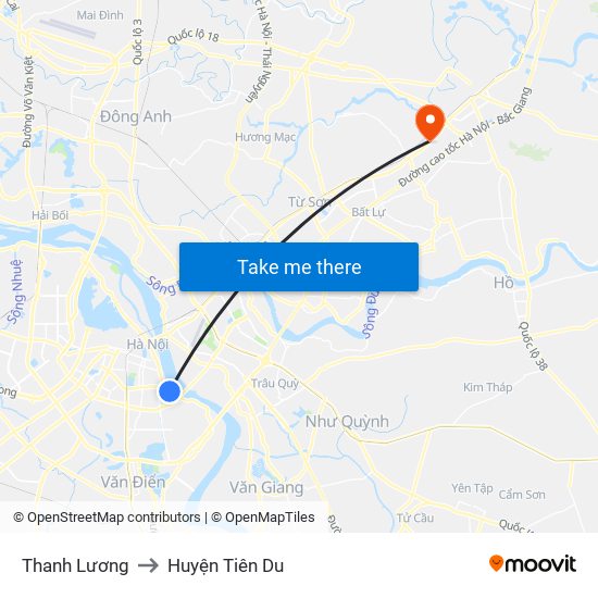 Thanh Lương to Huyện Tiên Du map