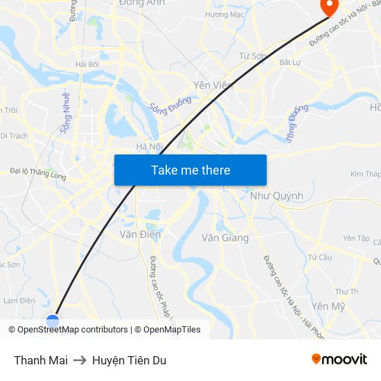 Thanh Mai to Huyện Tiên Du map