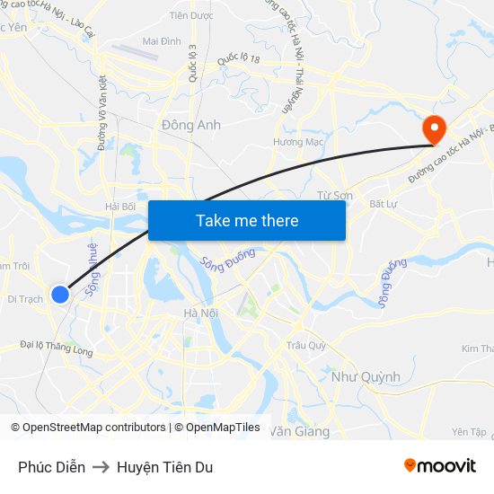 Phúc Diễn to Huyện Tiên Du map