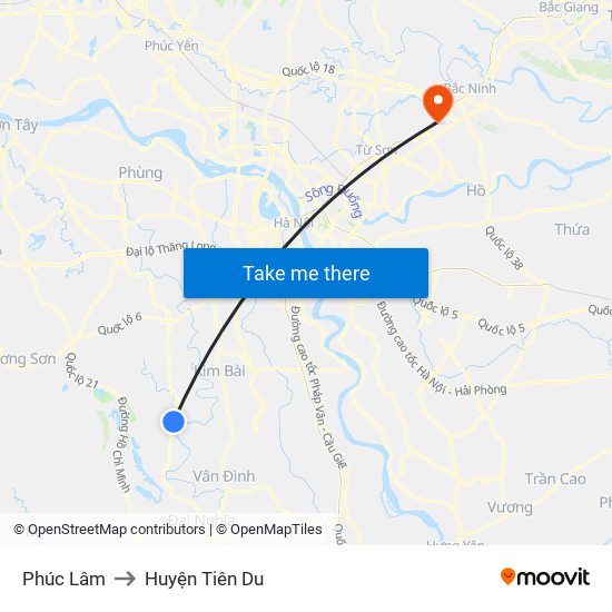 Phúc Lâm to Huyện Tiên Du map