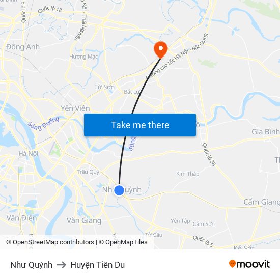 Như Quỳnh to Huyện Tiên Du map