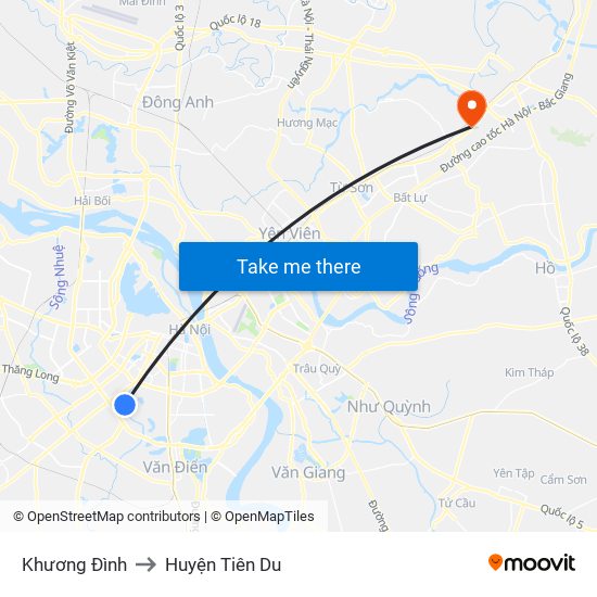 Khương Đình to Huyện Tiên Du map