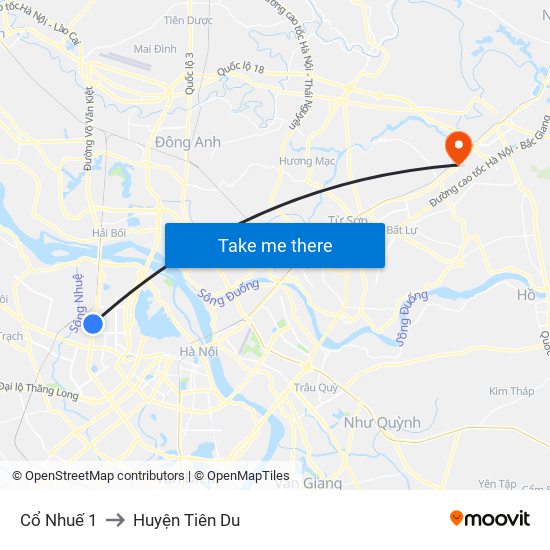 Cổ Nhuế 1 to Huyện Tiên Du map