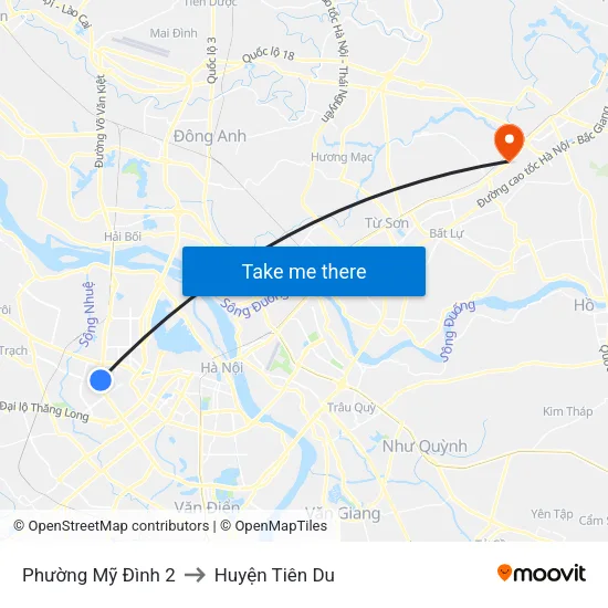 Phường Mỹ Đình 2 to Huyện Tiên Du map