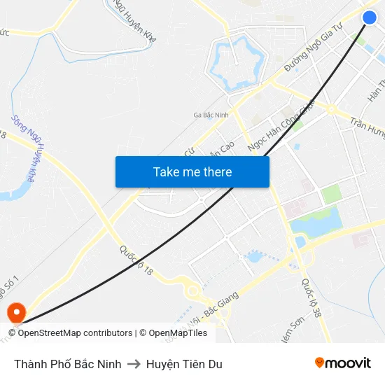 Thành Phố Bắc Ninh to Huyện Tiên Du map