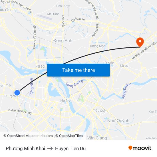 Phường Minh Khai to Huyện Tiên Du map