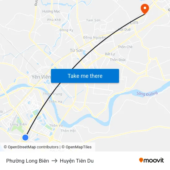 Phường Long Biên to Huyện Tiên Du map