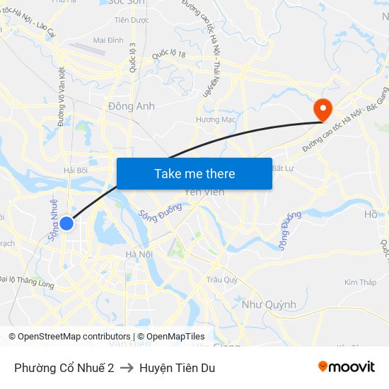 Phường Cổ Nhuế 2 to Huyện Tiên Du map