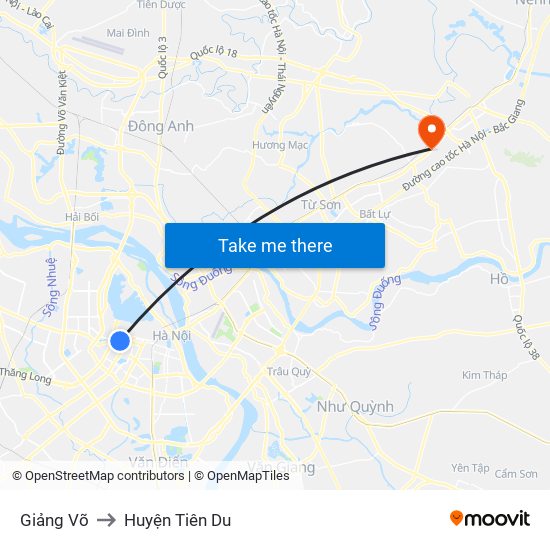 Giảng Võ to Huyện Tiên Du map