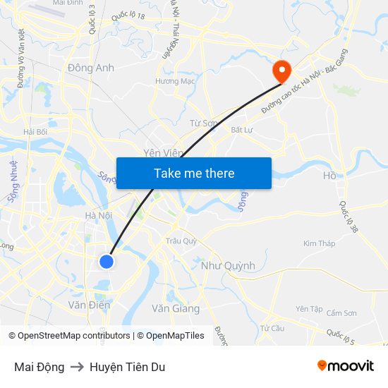 Mai Động to Huyện Tiên Du map