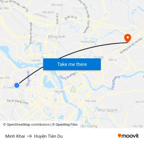 Minh Khai to Huyện Tiên Du map