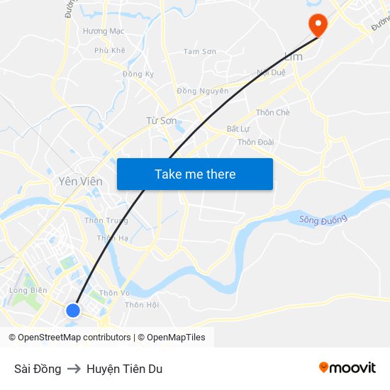 Sài Đồng to Huyện Tiên Du map