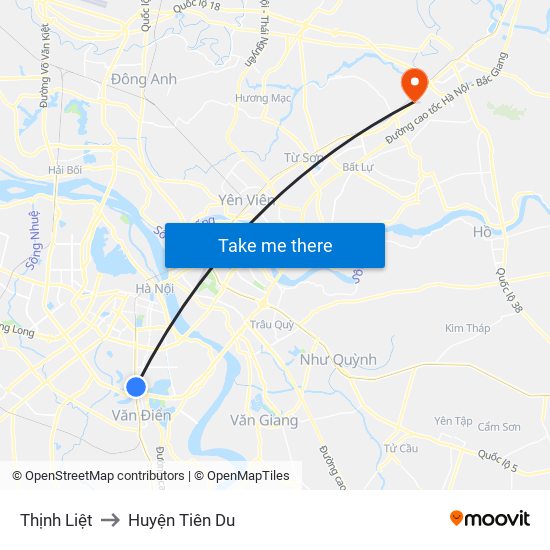 Thịnh Liệt to Huyện Tiên Du map