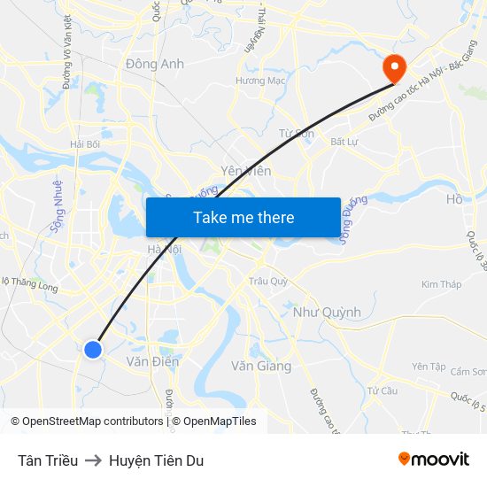 Tân Triều to Huyện Tiên Du map