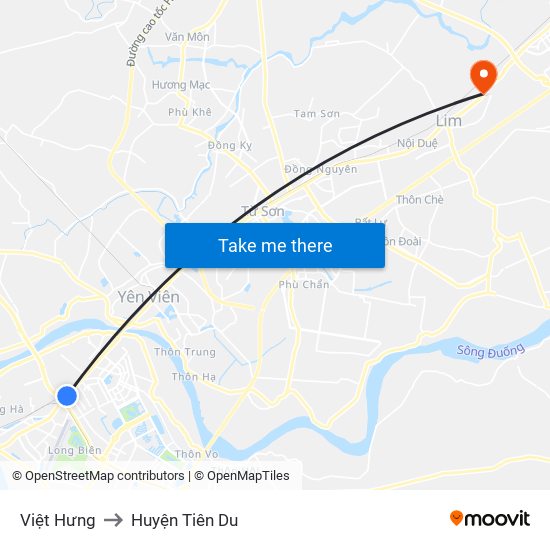 Việt Hưng to Huyện Tiên Du map