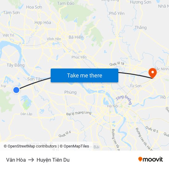 Vân Hòa to Huyện Tiên Du map