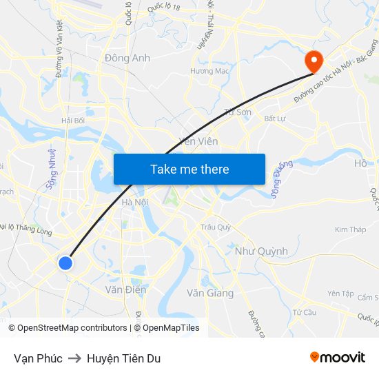 Vạn Phúc to Huyện Tiên Du map