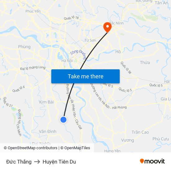 Đức Thắng to Huyện Tiên Du map