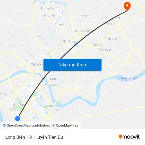 Long Biên to Huyện Tiên Du map