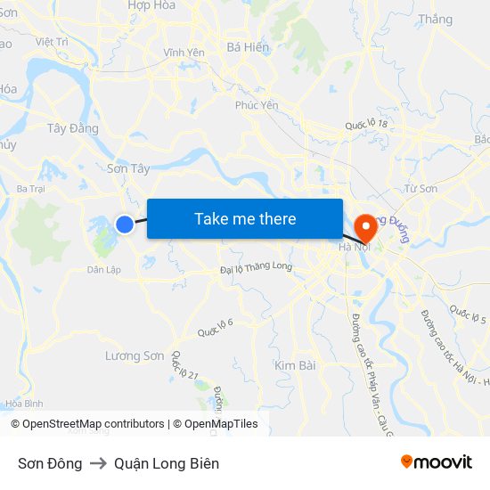 Sơn Đông to Quận Long Biên map