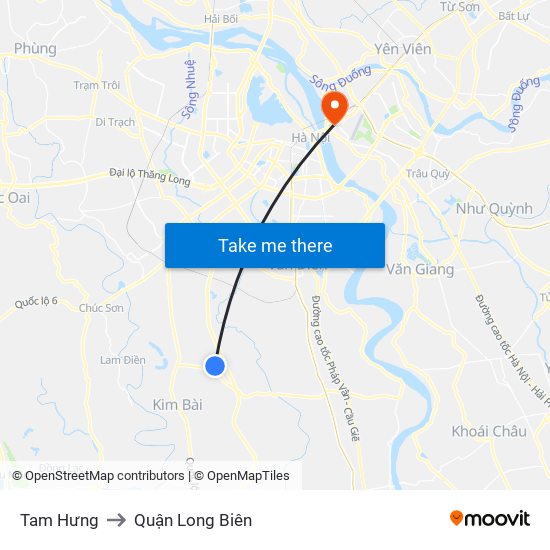 Tam Hưng to Quận Long Biên map