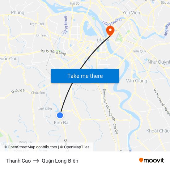 Thanh Cao to Quận Long Biên map