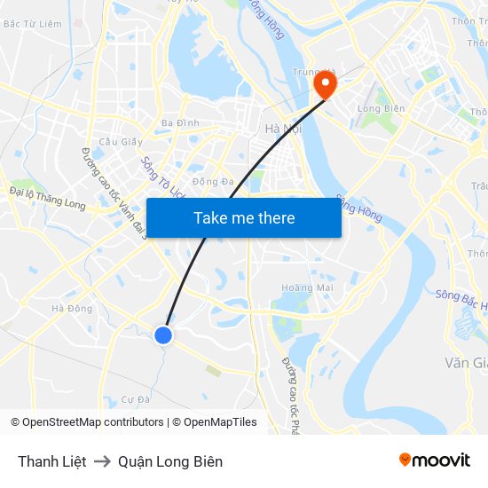 Thanh Liệt to Quận Long Biên map