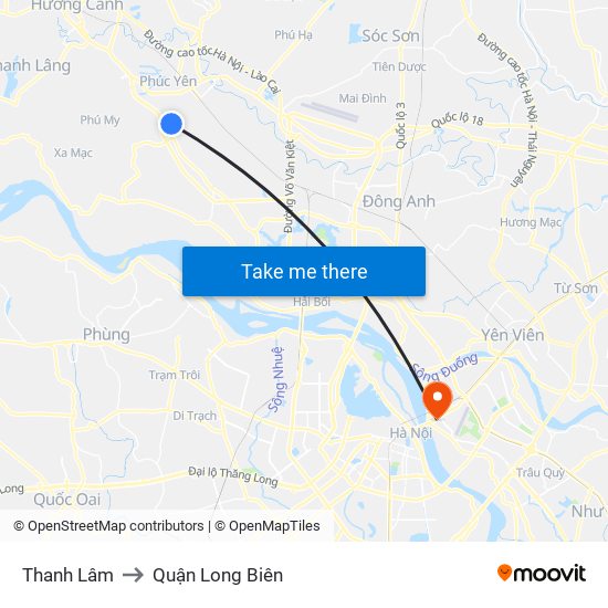 Thanh Lâm to Quận Long Biên map
