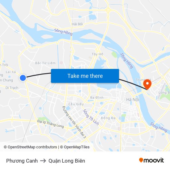 Phương Canh to Quận Long Biên map