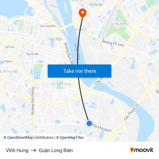 Vĩnh Hưng to Quận Long Biên map