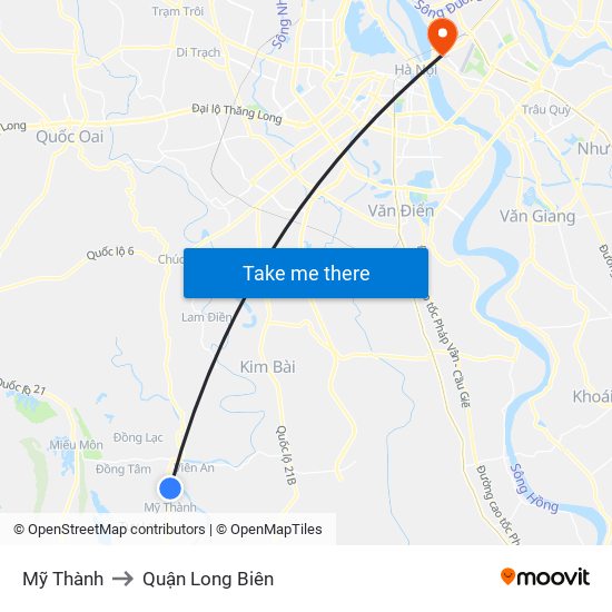 Mỹ Thành to Quận Long Biên map