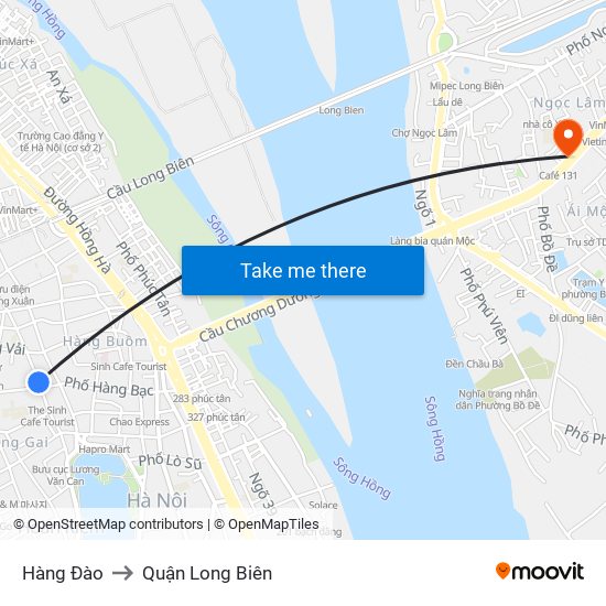 Hàng Đào to Quận Long Biên map