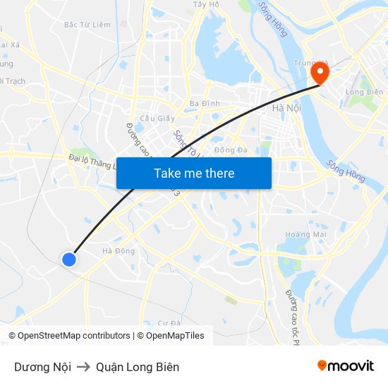 Dương Nội to Quận Long Biên map