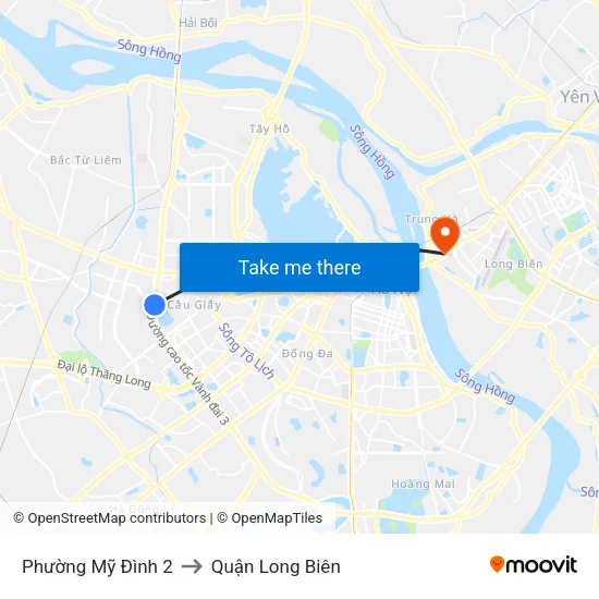 Phường Mỹ Đình 2 to Quận Long Biên map