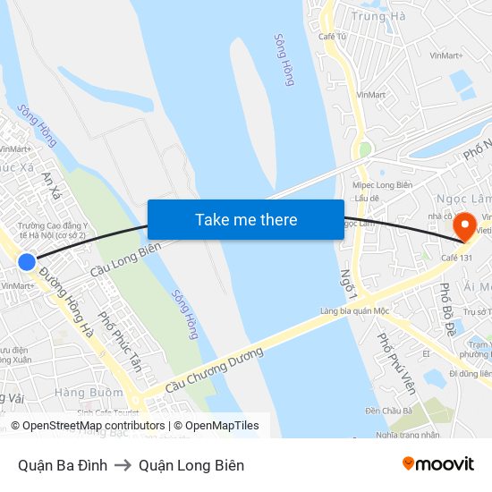 Quận Ba Đình to Quận Long Biên map