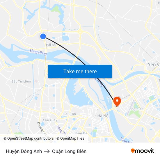 Huyện Đông Anh to Quận Long Biên map