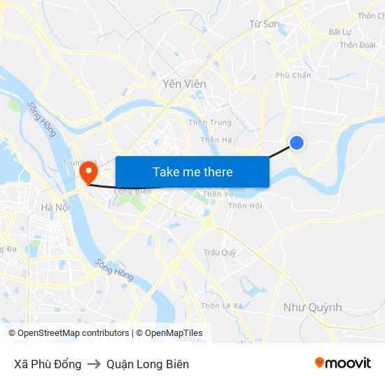 Xã Phù Đổng to Quận Long Biên map