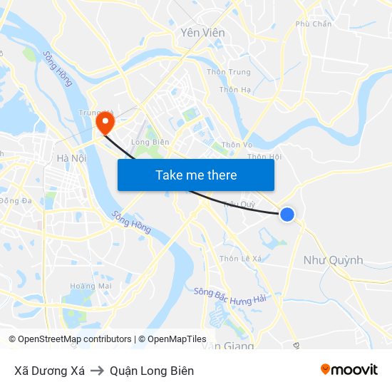 Xã Dương Xá to Quận Long Biên map