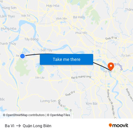 Ba Vì to Quận Long Biên map
