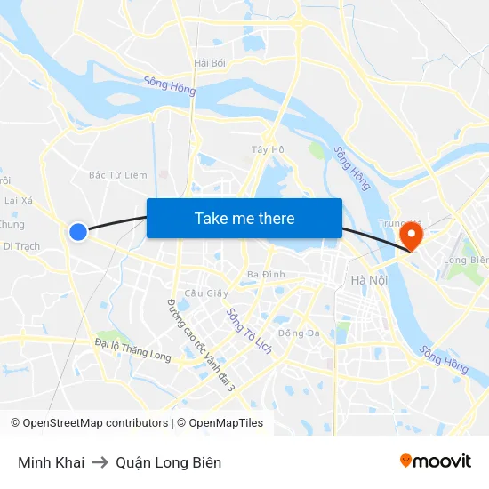 Minh Khai to Quận Long Biên map