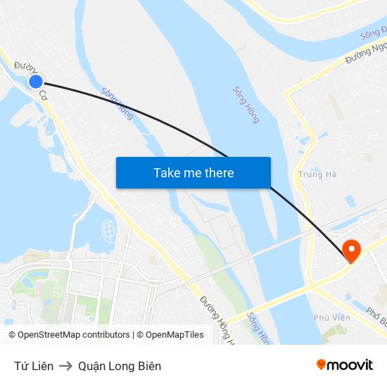 Tứ Liên to Quận Long Biên map