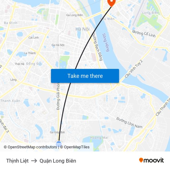 Thịnh Liệt to Quận Long Biên map