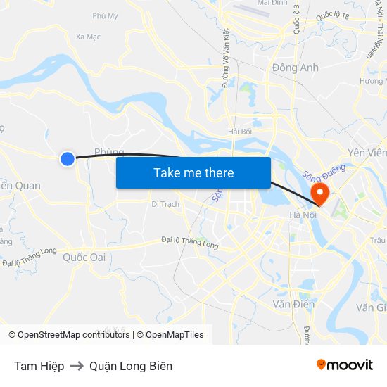 Tam Hiệp to Quận Long Biên map