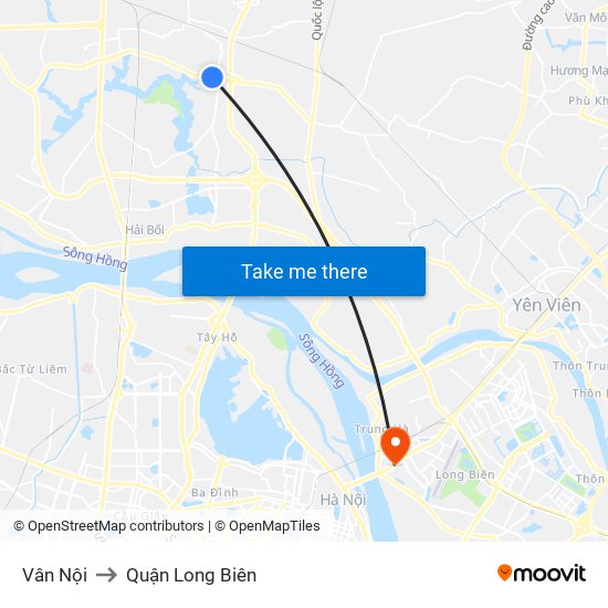 Vân Nội to Quận Long Biên map