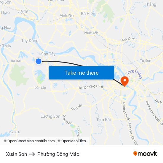 Xuân Sơn to Phường Đống Mác map