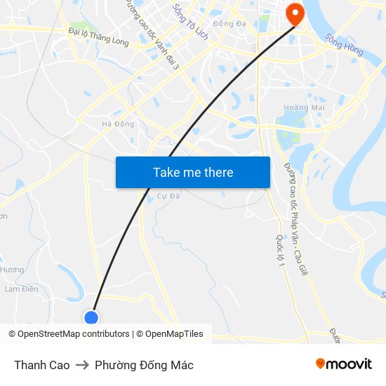Thanh Cao to Phường Đống Mác map